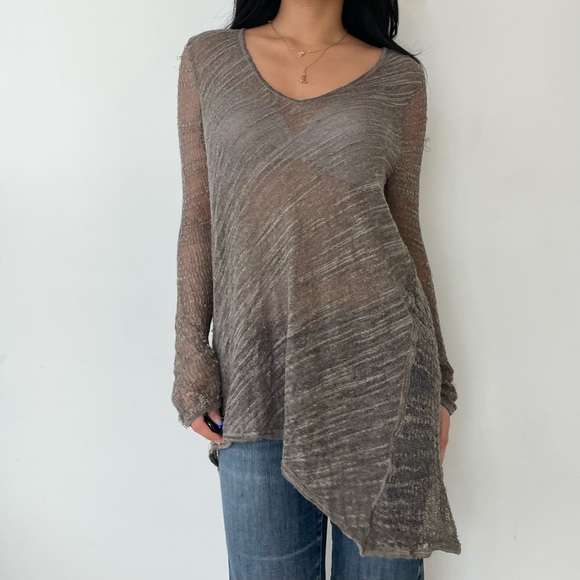 Helmut Lang Grey Long Sleeve V Neck Asymmetrical Knit - Large - Picture 3 of 5